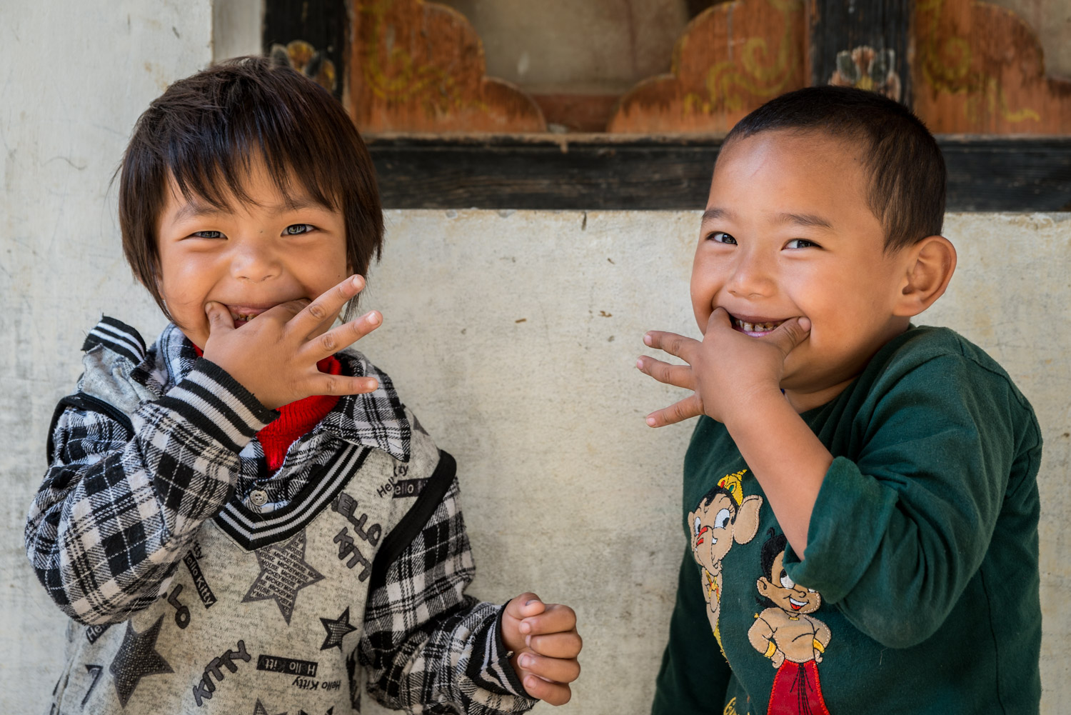 Kids with big smiles in Paro, Bhutan