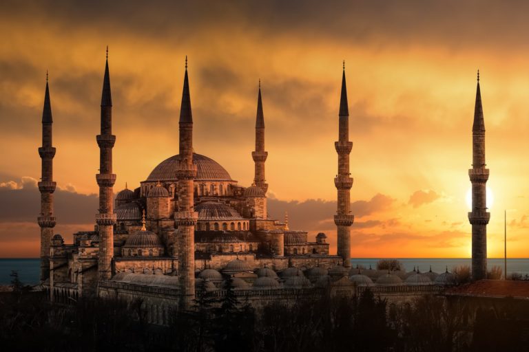 The Blue Mosque during sunset in Istanbul