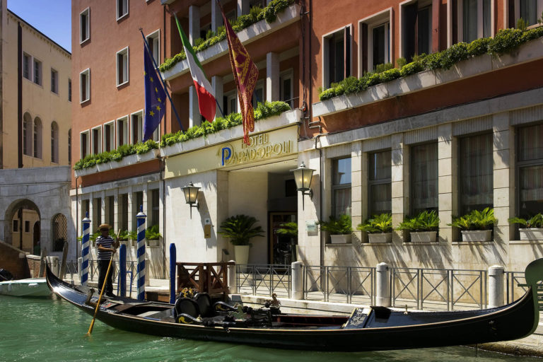 Hotel Papadopoli Venice with gondola.