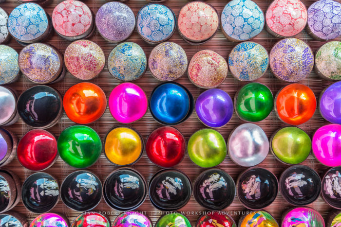 Colorful lacquered bowls in Vietnam.
