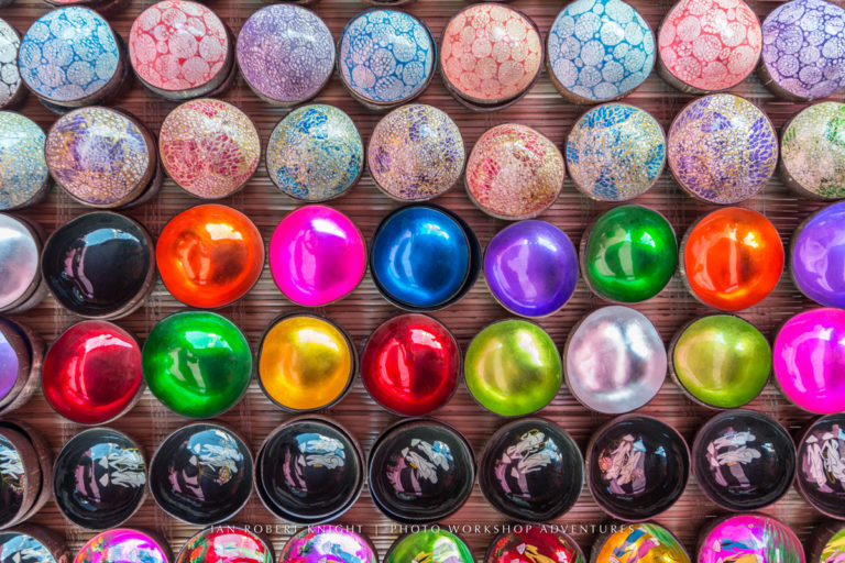 Colorful lacquered bowls in Vietnam.