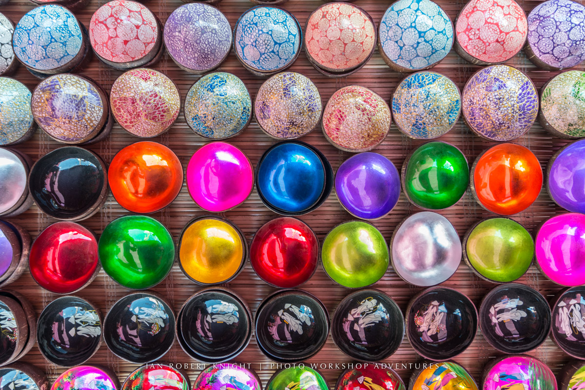 Colorful lacquered bowls in Vietnam.