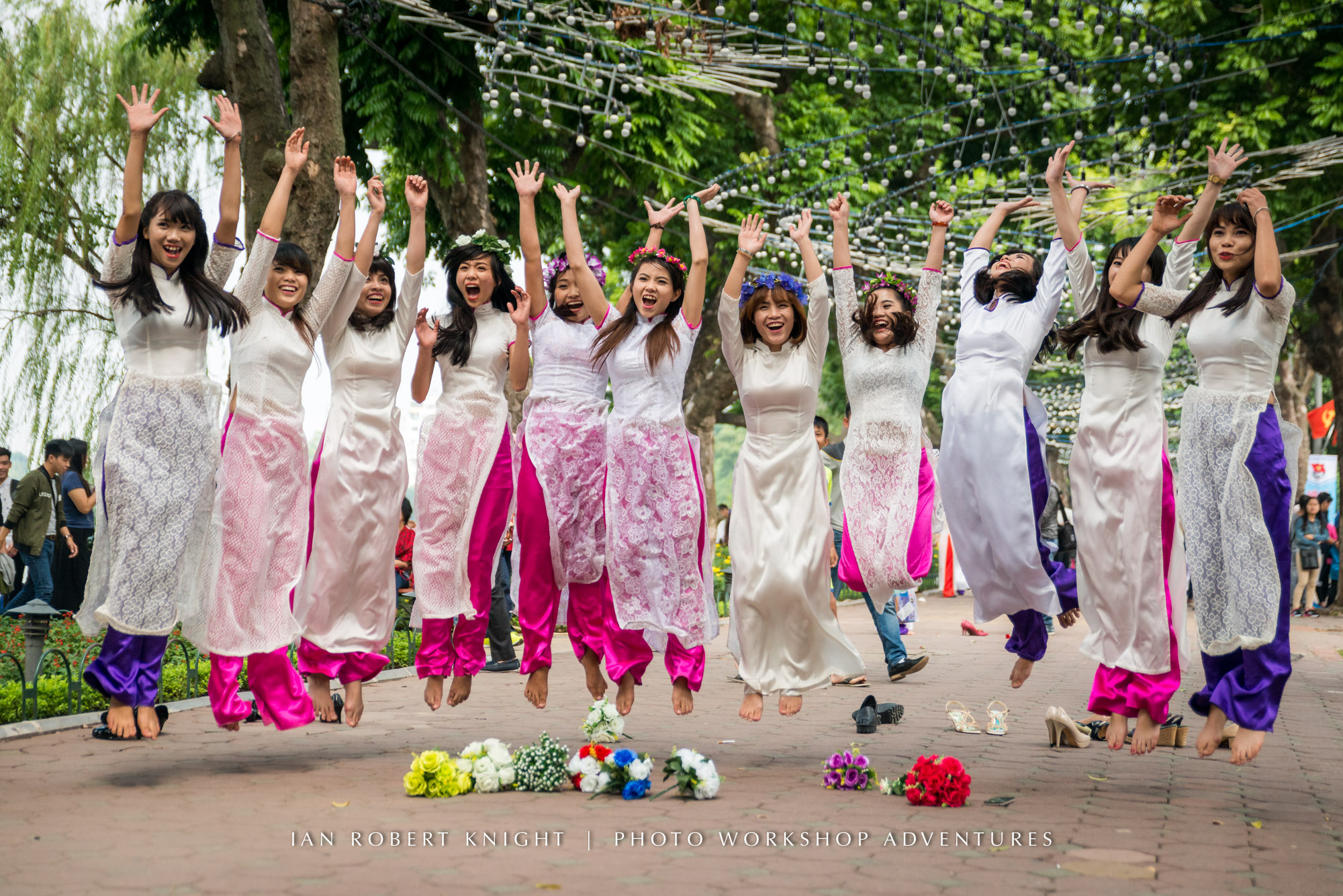 jumping girls in Hanoi, Vietnam