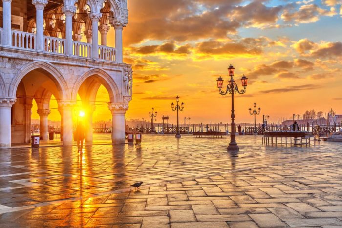 Sunrise in Venice, Italy.