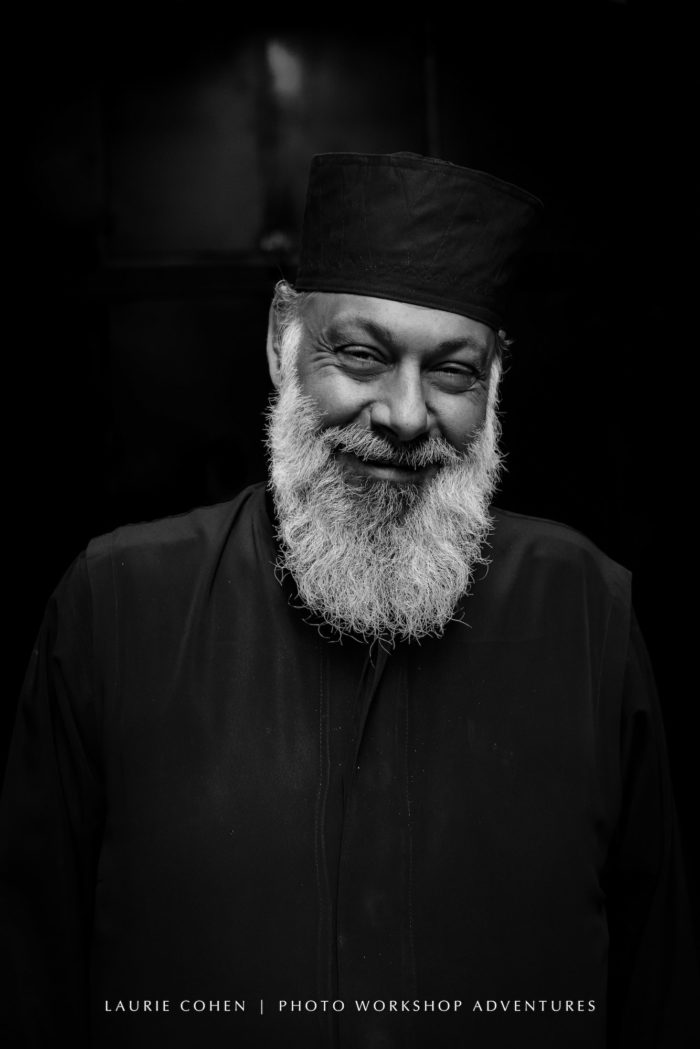 A Greek Orthodox priest pauses for a quick portrait in the Christian quarter of Jerusalem’s Old City.