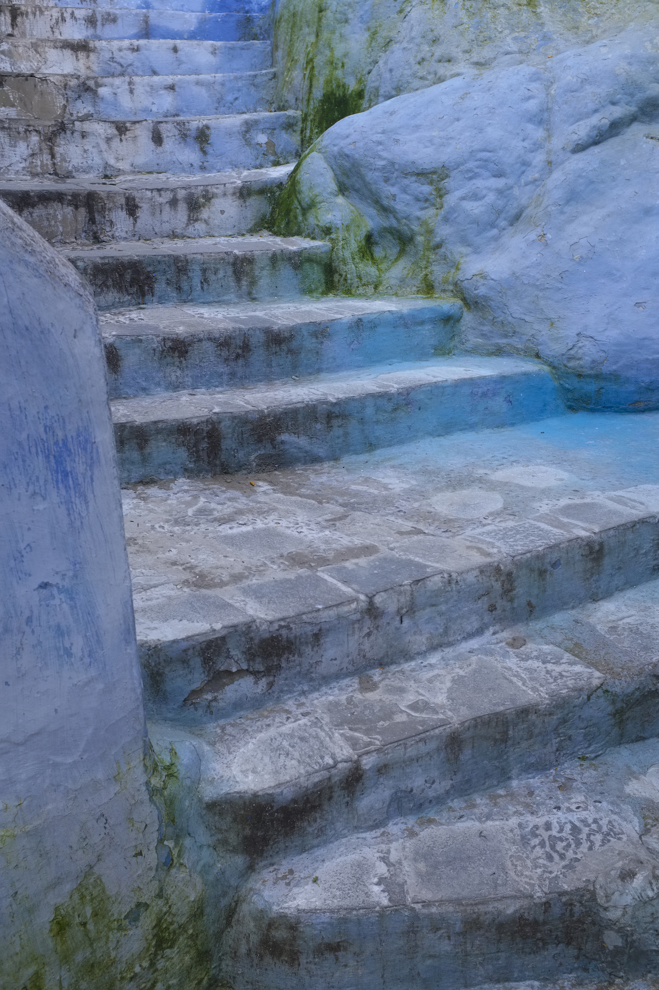 Photo of a blue staircase, in Chefchaouen, Morocco, by Laurie Cohen.